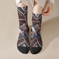 Aotearoa Christmas Crew Socks Santa Riding Humpback Whale Maori Koru DT05 Crew Socks Red - Polynesian Pride