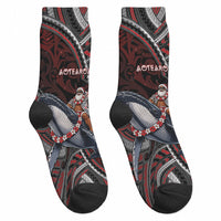 Aotearoa Christmas Crew Socks Santa Riding Humpback Whale Maori Koru DT05 - Polynesian Pride