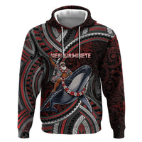 Aotearoa Christmas Hoodie Santa Riding Humpback Whale Maori Koru DT05 Pullover Hoodie Red - Polynesian Pride