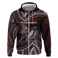 Aotearoa Christmas Hoodie Santa Riding Humpback Whale Maori Koru DT05 Zip Hoodie Red - Polynesian Pride