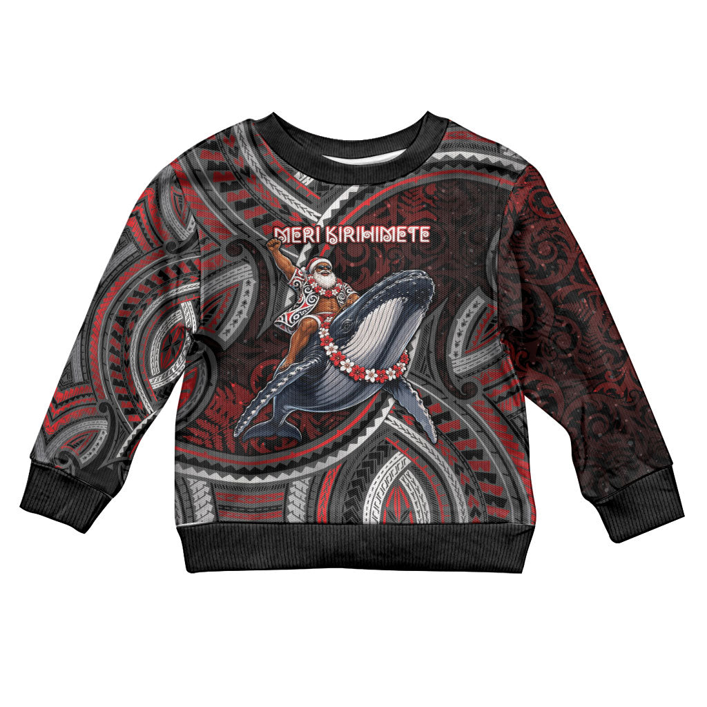 Aotearoa Christmas Kid Ugly Christmas Sweater Santa Riding Humpback Whale Maori Koru DT05 Kid Red - Polynesian Pride