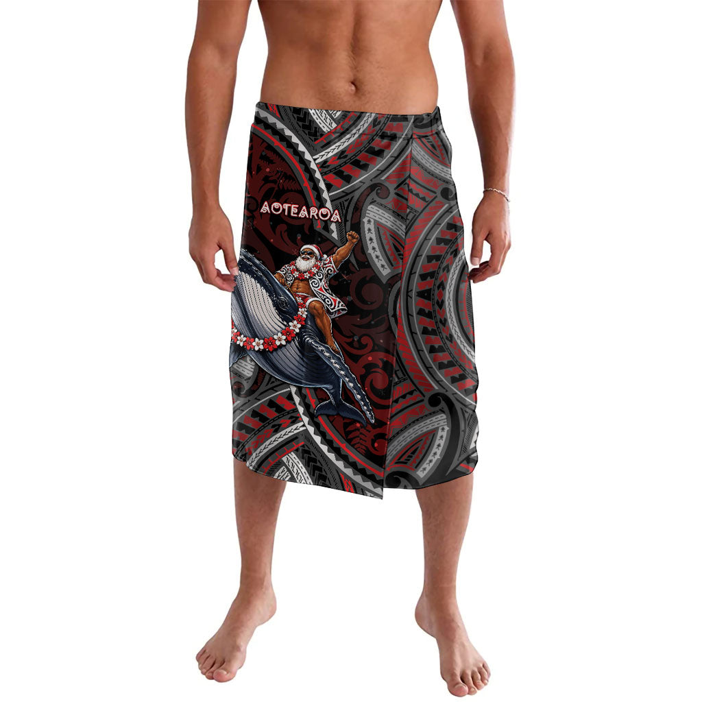 Aotearoa Christmas Lavalava Santa Riding Humpback Whale Maori Koru DT05 Red - Polynesian Pride