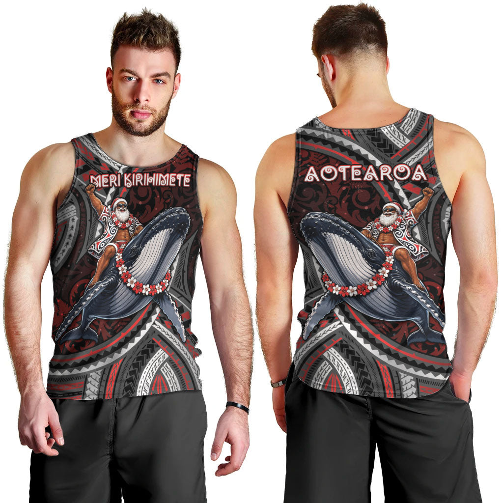 Aotearoa Christmas Men Tank Top Santa Riding Humpback Whale Maori Koru DT05 - Polynesian Pride
