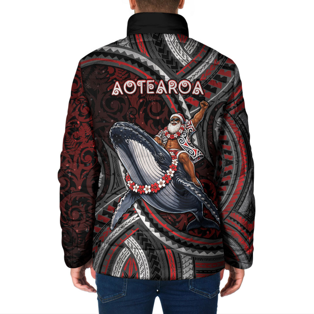 Aotearoa Christmas Padded Jacket Santa Riding Humpback Whale Maori Koru DT05 - Polynesian Pride