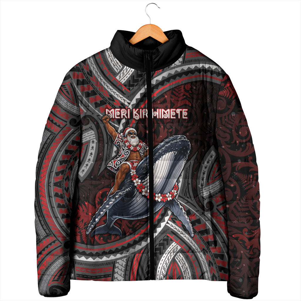Aotearoa Christmas Padded Jacket Santa Riding Humpback Whale Maori Koru DT05 - Polynesian Pride