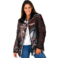 Aotearoa Christmas Padded Jacket Santa Riding Humpback Whale Maori Koru DT05 Women Red - Polynesian Pride