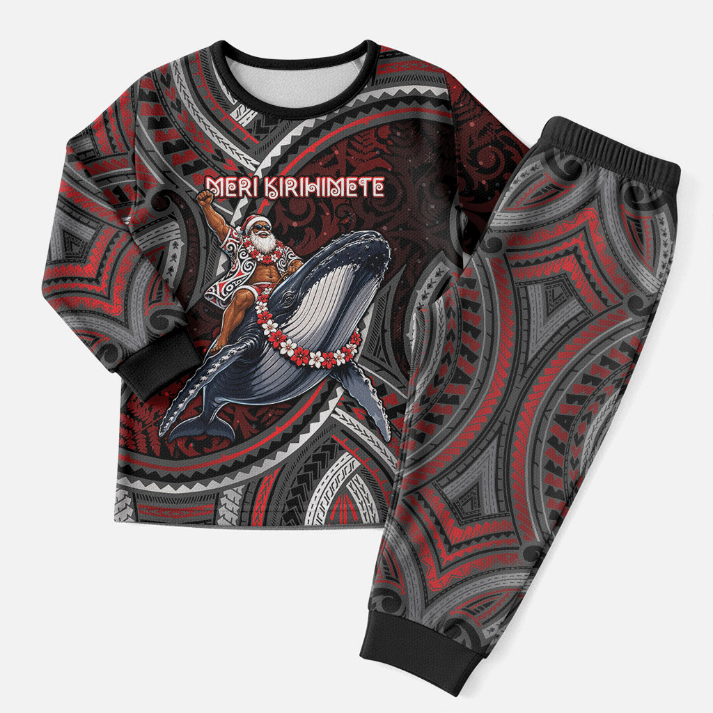 Aotearoa Christmas Pajama Set Santa Riding Humpback Whale Maori Koru DT05 Men Red - Polynesian Pride