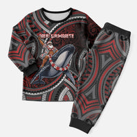 Aotearoa Christmas Pajama Set Santa Riding Humpback Whale Maori Koru DT05 Men Red - Polynesian Pride