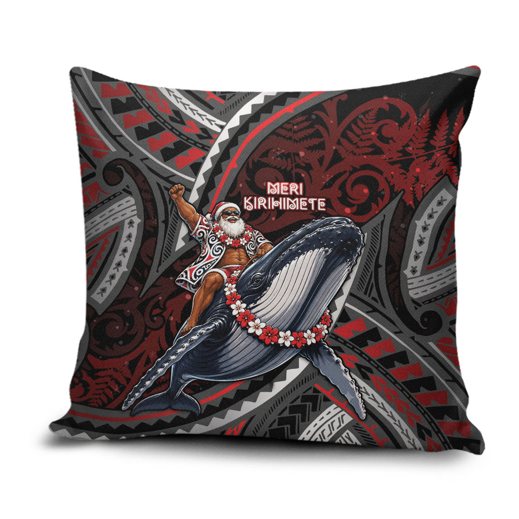Aotearoa Christmas Pillow Cover Santa Riding Humpback Whale Maori Koru DT05 Red - Polynesian Pride