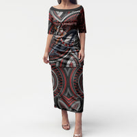 Aotearoa Christmas Puletasi Santa Riding Humpback Whale Maori Koru DT05 Long Dress Red - Polynesian Pride