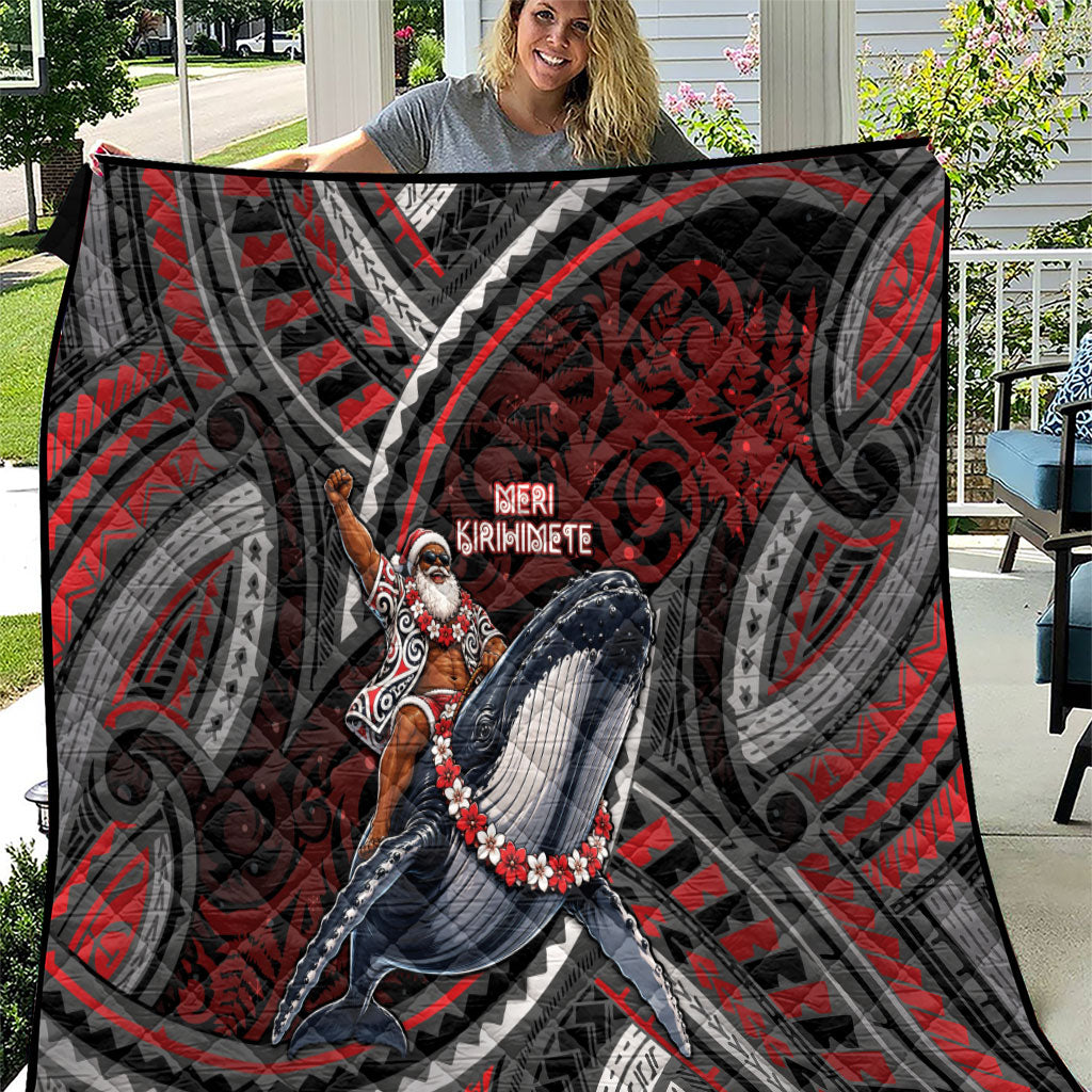 Aotearoa Christmas Quilt Santa Riding Humpback Whale Maori Koru DT05 Red - Polynesian Pride