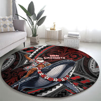 Aotearoa Christmas Round Carpet Santa Riding Humpback Whale Maori Koru DT05 - Polynesian Pride