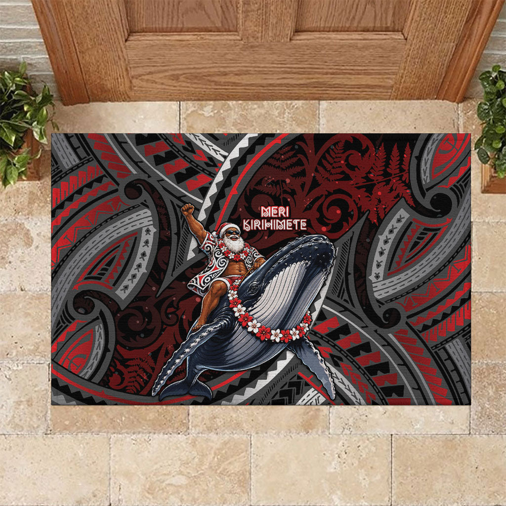 Aotearoa Christmas Rubber Doormat Santa Riding Humpback Whale Maori Koru DT05 Red - Polynesian Pride