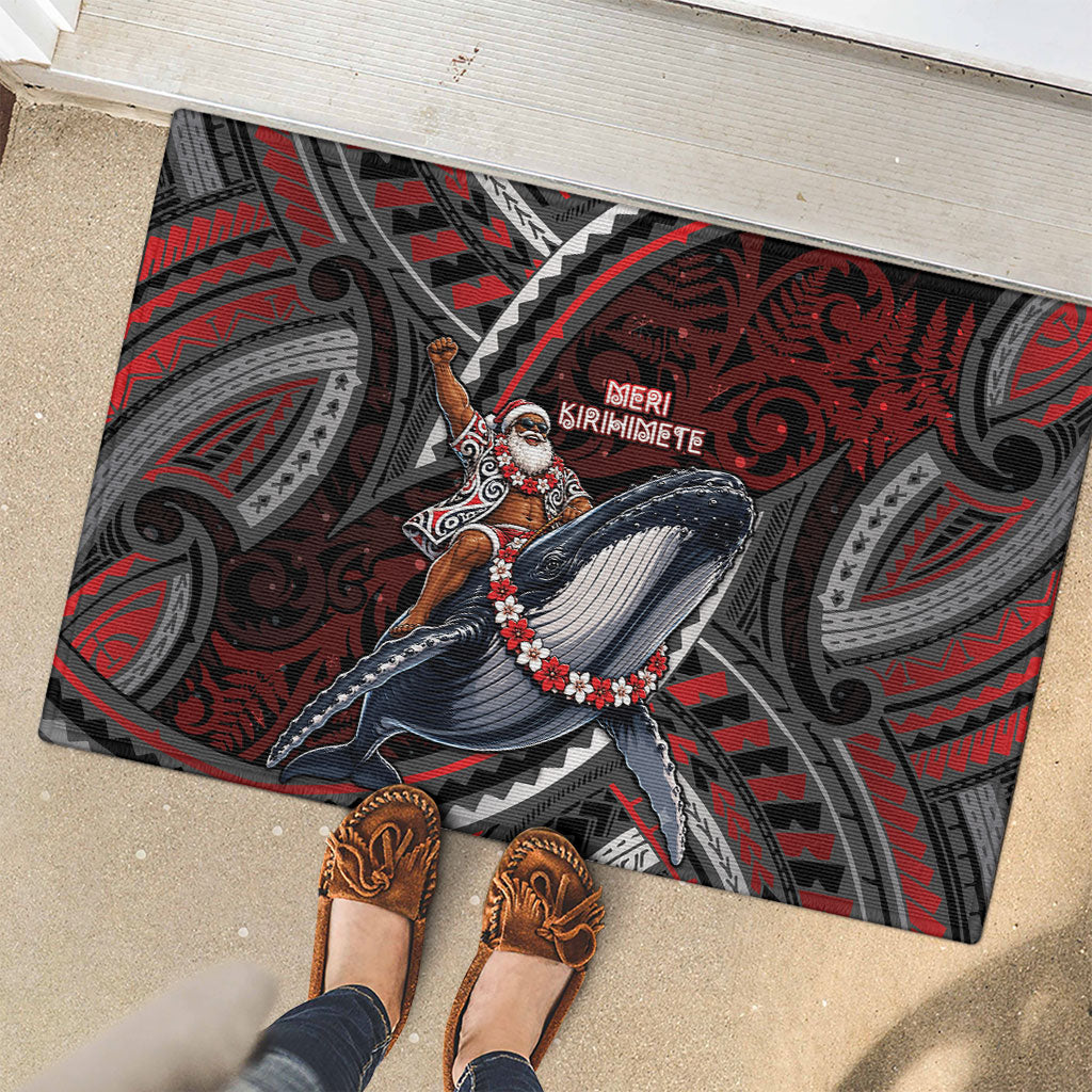Aotearoa Christmas Rubber Doormat Santa Riding Humpback Whale Maori Koru DT05 - Polynesian Pride
