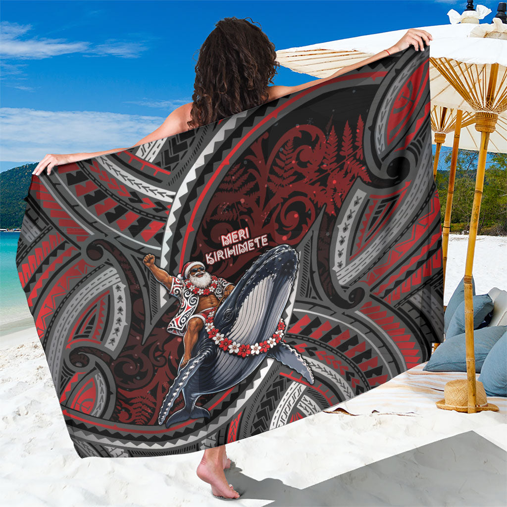 Aotearoa Christmas Sarong Santa Riding Humpback Whale Maori Koru DT05 One Size 44 x 66 inches Red - Polynesian Pride