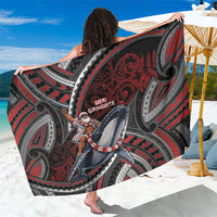 Aotearoa Christmas Sarong Santa Riding Humpback Whale Maori Koru DT05 One Size 44 x 66 inches Red - Polynesian Pride