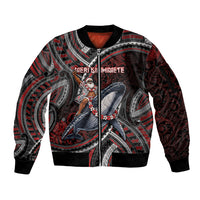 Aotearoa Christmas Sleeve Zip Bomber Jacket Santa Riding Humpback Whale Maori Koru DT05 Unisex Red - Polynesian Pride