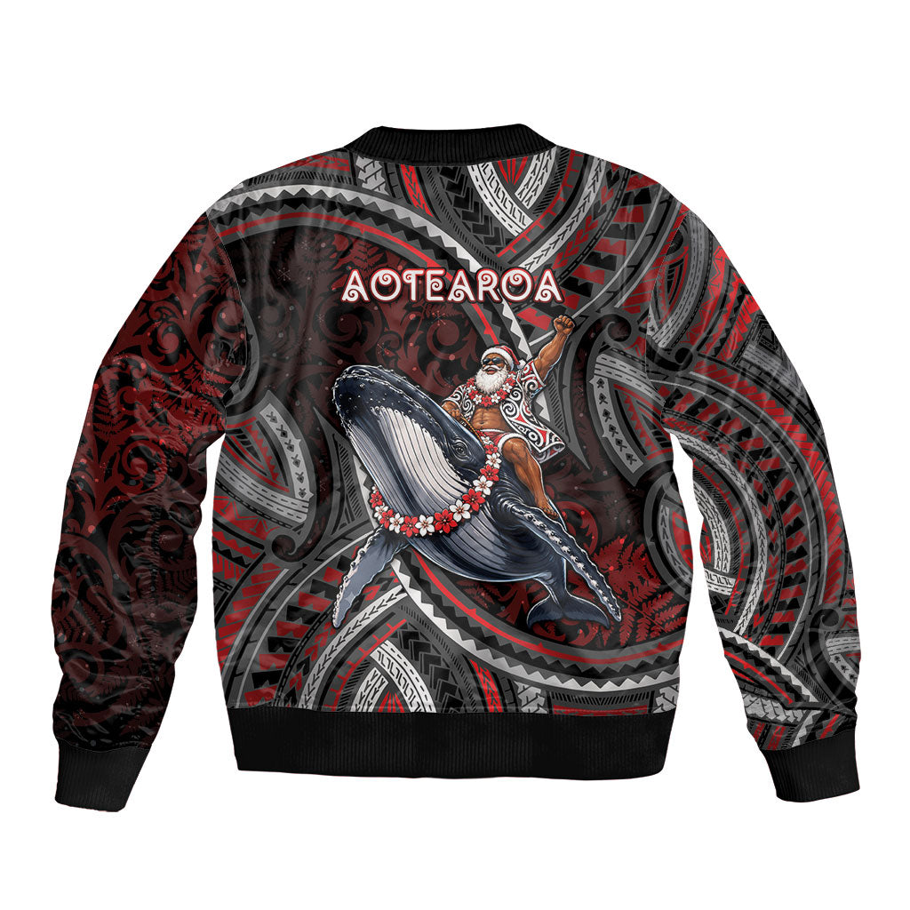 Aotearoa Christmas Sleeve Zip Bomber Jacket Santa Riding Humpback Whale Maori Koru DT05 - Polynesian Pride