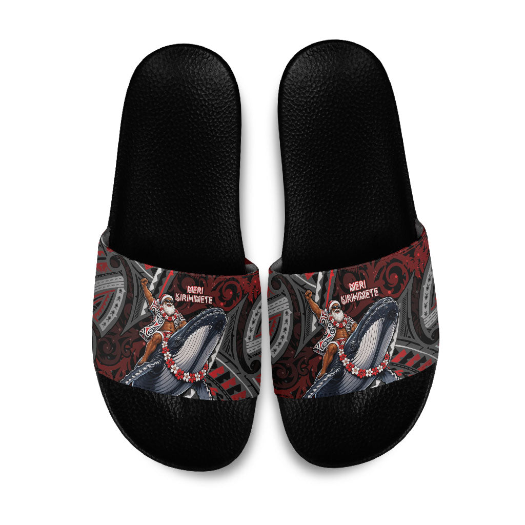 Aotearoa Christmas Slide Sandals Santa Riding Humpback Whale Maori Koru DT05 Red - Polynesian Pride