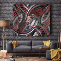 Aotearoa Christmas Tapestry Santa Riding Humpback Whale Maori Koru DT05 Red - Polynesian Pride