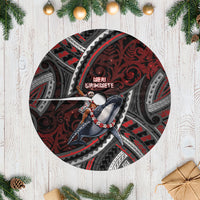 Aotearoa Christmas Tree Skirt Santa Riding Humpback Whale Maori Koru DT05 Casual Red - Polynesian Pride