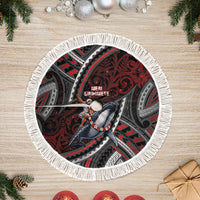 Aotearoa Christmas Tree Skirt Santa Riding Humpback Whale Maori Koru DT05 Fringed Red - Polynesian Pride