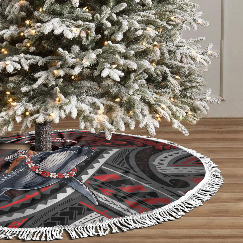 Aotearoa Christmas Tree Skirt Santa Riding Humpback Whale Maori Koru DT05 - Polynesian Pride