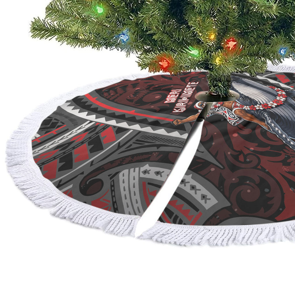 Aotearoa Christmas Tree Skirt Santa Riding Humpback Whale Maori Koru DT05 - Polynesian Pride