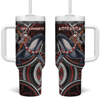 Aotearoa Christmas Tumbler With Handle Santa Riding Humpback Whale Maori Koru DT05 One Size: 40 oz Red - Polynesian Pride