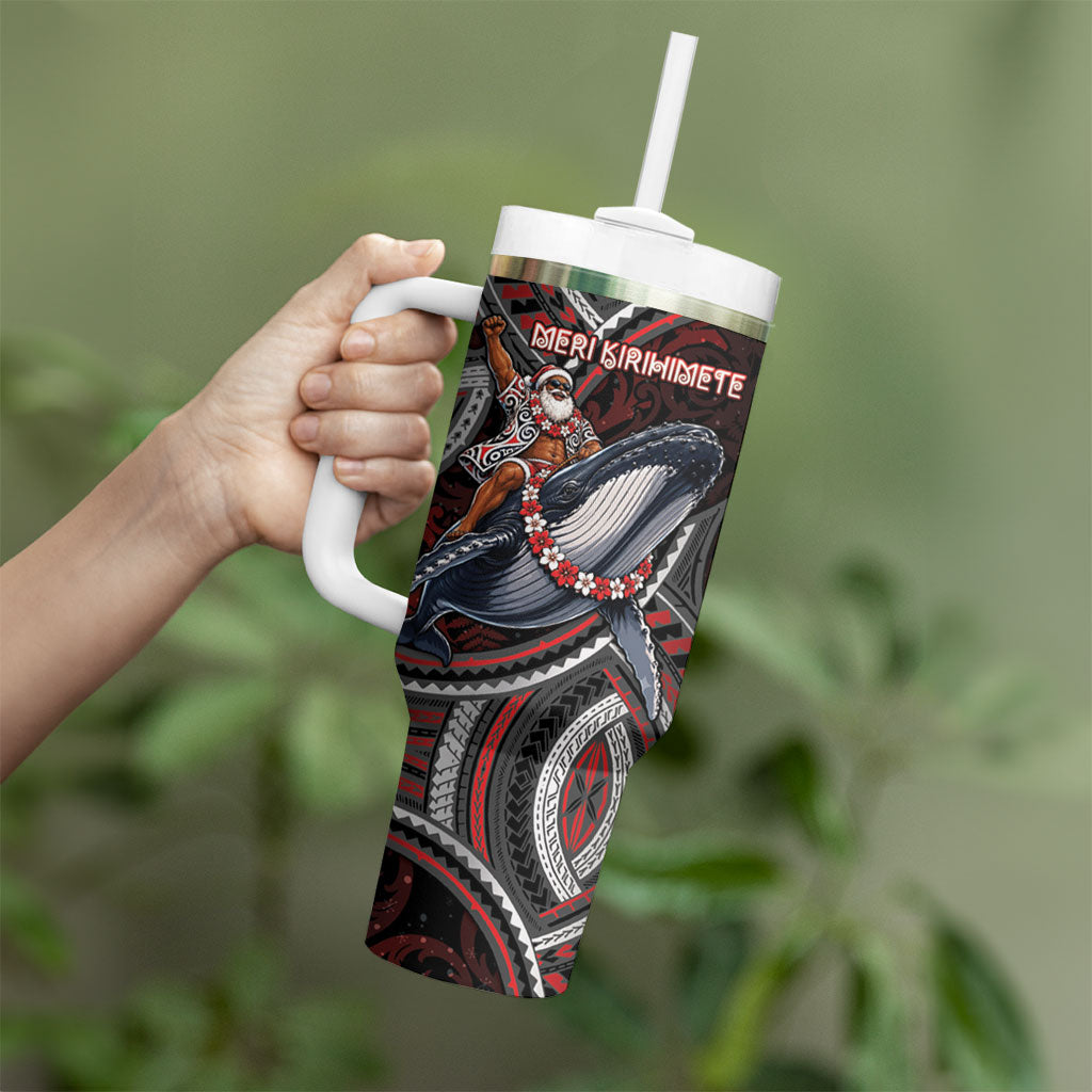 Aotearoa Christmas Tumbler With Handle Santa Riding Humpback Whale Maori Koru DT05 - Polynesian Pride