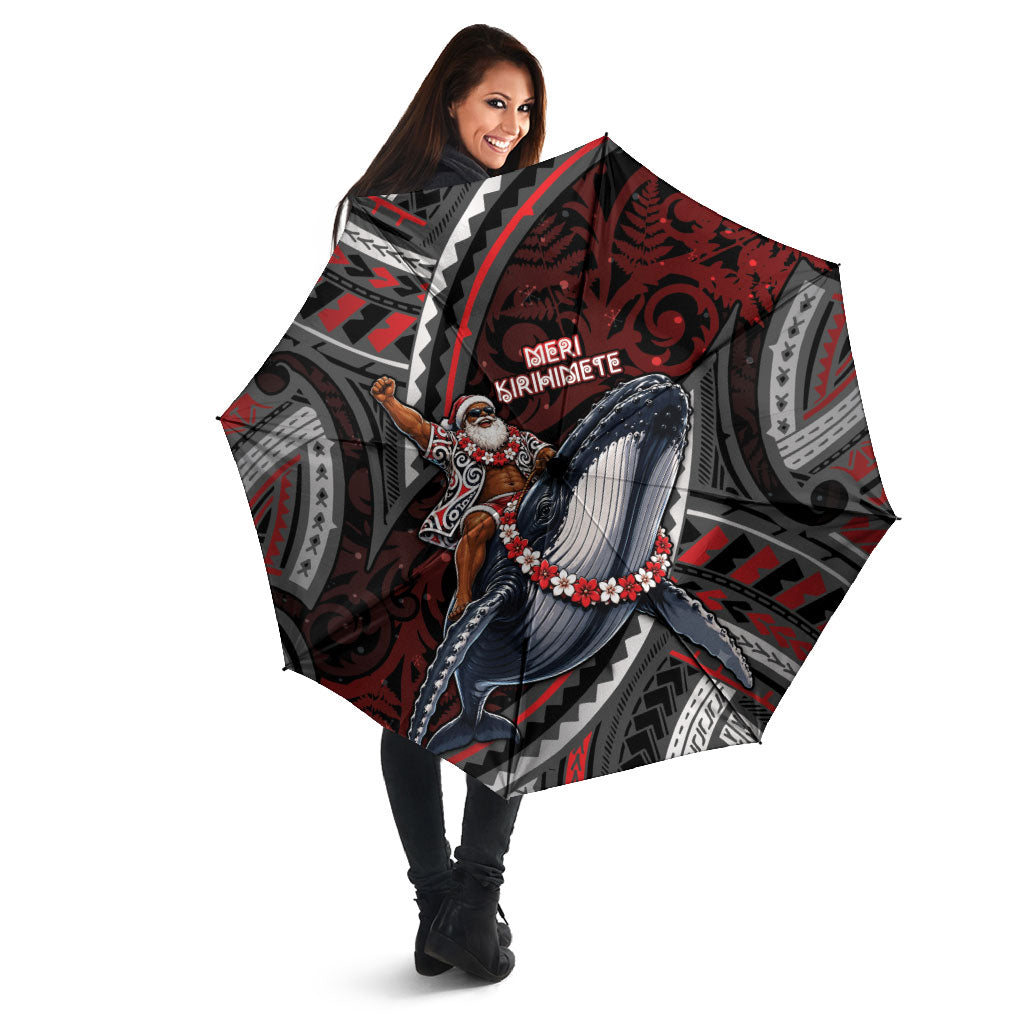 Aotearoa Christmas Umbrella Santa Riding Humpback Whale Maori Koru DT05 - Polynesian Pride