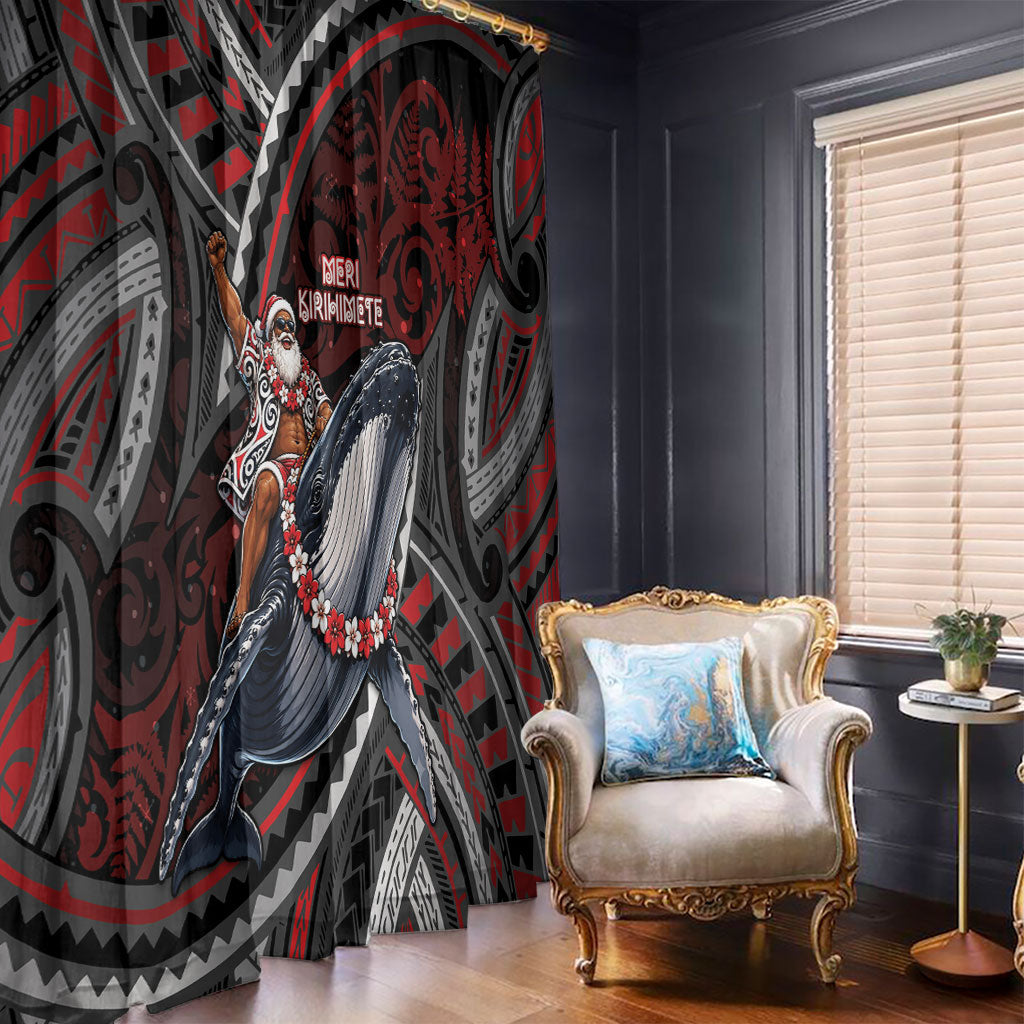 Aotearoa Christmas Window Curtain Santa Riding Humpback Whale Maori Koru DT05 - Polynesian Pride