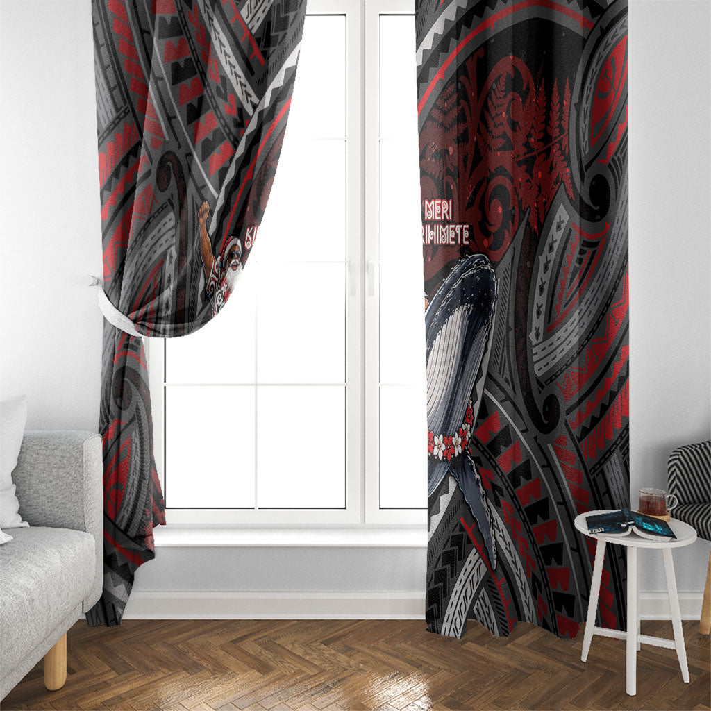 Aotearoa Christmas Window Curtain Santa Riding Humpback Whale Maori Koru DT05 - Polynesian Pride