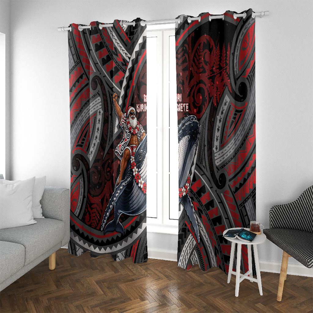Aotearoa Christmas Window Curtain Santa Riding Humpback Whale Maori Koru DT05 With Grommets Red - Polynesian Pride