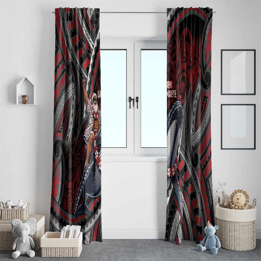 Aotearoa Christmas Window Curtain Santa Riding Humpback Whale Maori Koru DT05 - Polynesian Pride