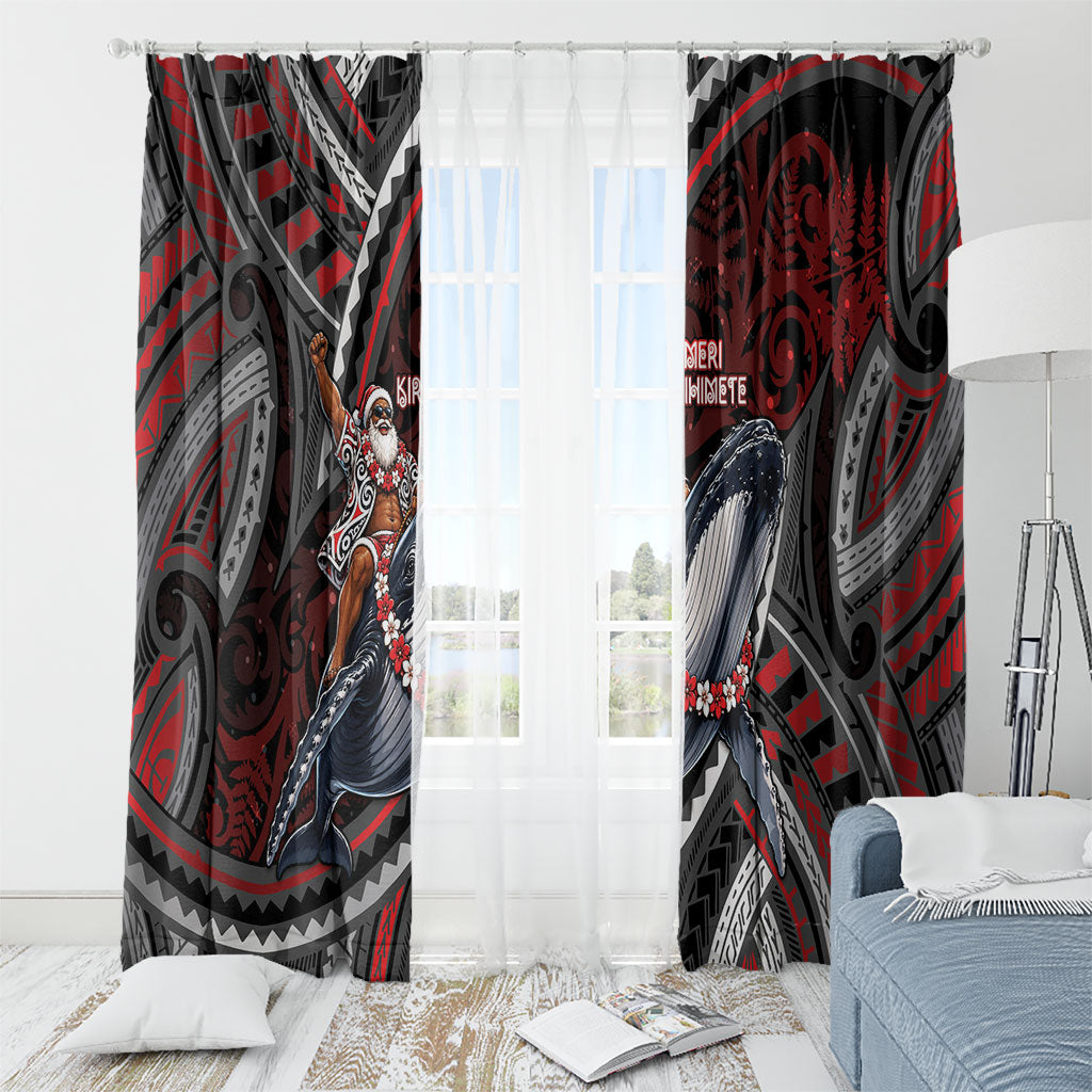 Aotearoa Christmas Window Curtain Santa Riding Humpback Whale Maori Koru DT05 - Polynesian Pride