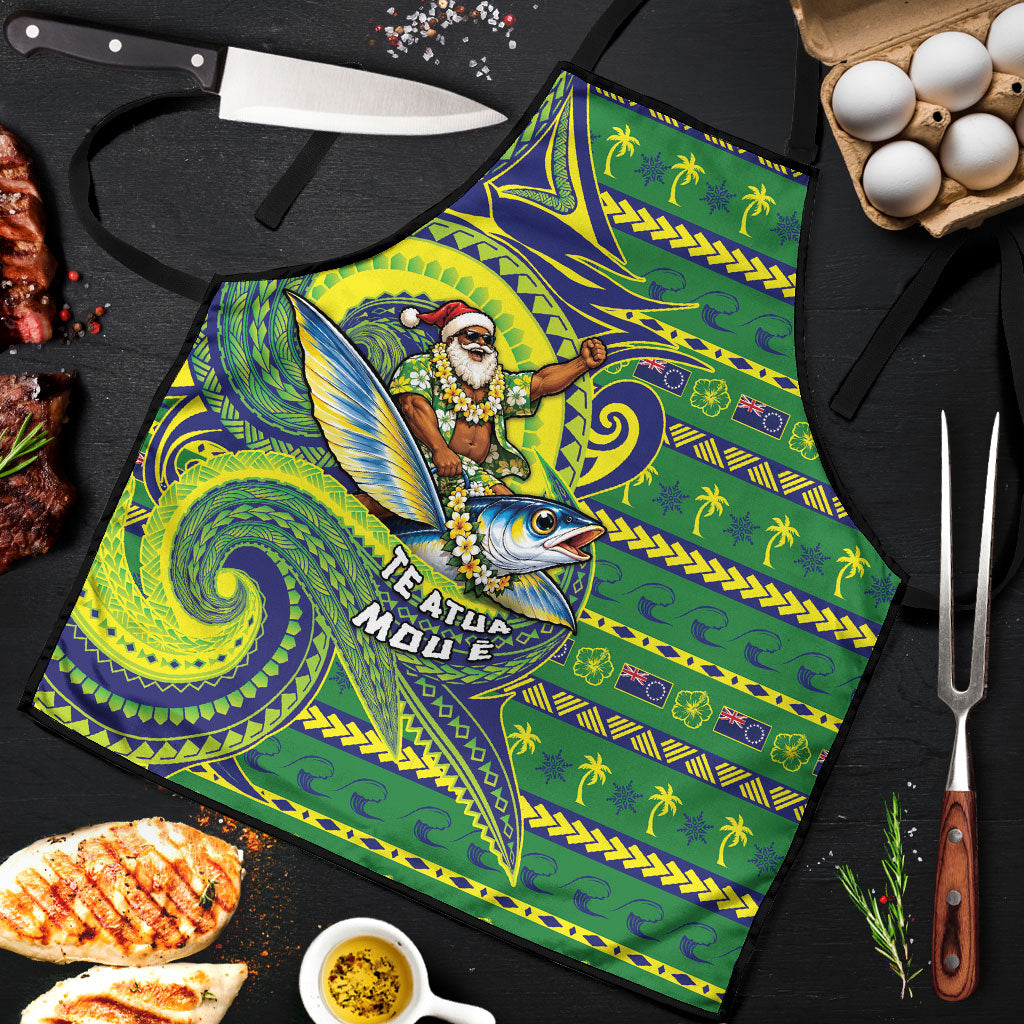 Cook Islands Christmas Apron Santa Riding Flying Fish DT05 Green - Polynesian Pride