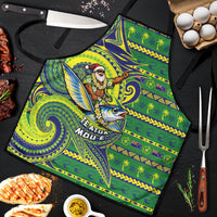 Cook Islands Christmas Apron Santa Riding Flying Fish DT05 Green - Polynesian Pride