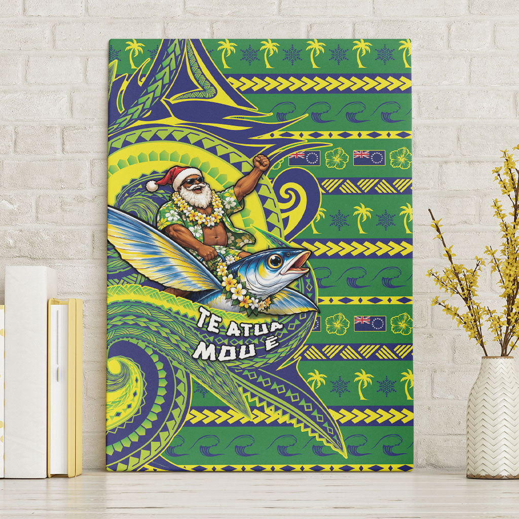 Cook Islands Christmas Canvas Wall Art Santa Riding Flying Fish DT05 Without Frame Green - Polynesian Pride