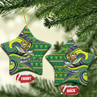 Cook Islands Christmas Ceramic Ornament Santa Riding Flying Fish DT05 Star Green - Polynesian Pride