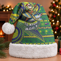 Cook Islands Christmas Santa Hat Santa Riding Flying Fish DT05 With Fur Green - Polynesian Pride