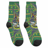 Cook Islands Christmas Crew Socks Santa Riding Flying Fish DT05 - Polynesian Pride