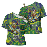 Cook Islands Christmas Cross Shoulder Shirt Santa Riding Flying Fish DT05 - Polynesian Pride
