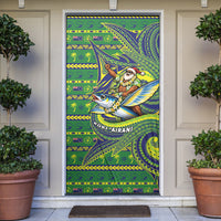Cook Islands Christmas Door Cover Santa Riding Flying Fish DT05 Green - Polynesian Pride