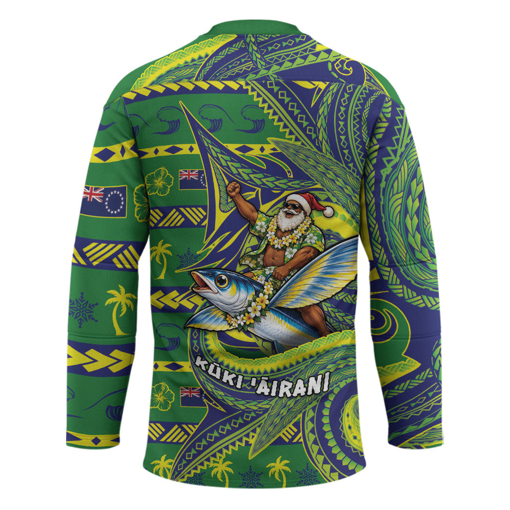 Cook Islands Christmas Hockey Jersey Santa Riding Flying Fish DT05 - Polynesian Pride