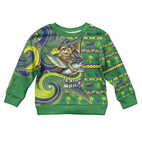 Cook Islands Christmas Kid Ugly Christmas Sweater Santa Riding Flying Fish DT05 Kid Green - Polynesian Pride