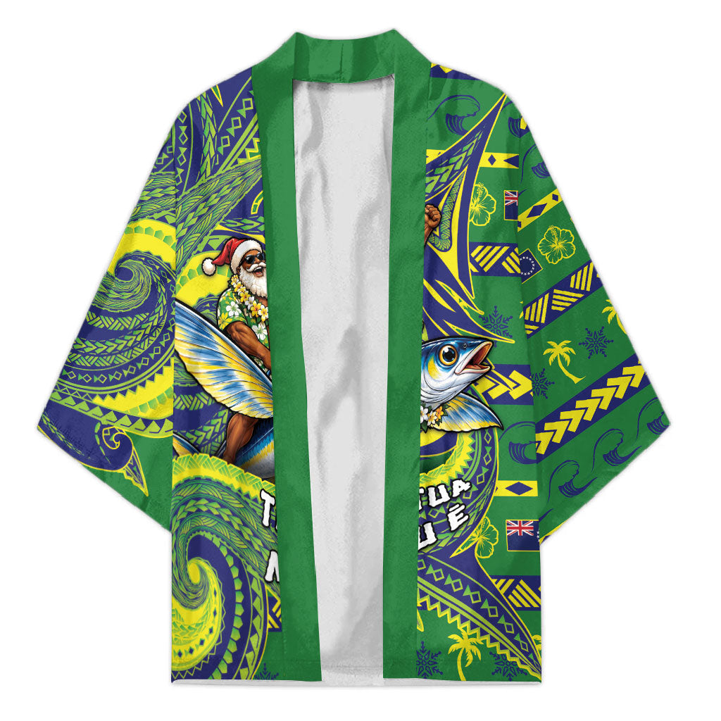 Cook Islands Christmas Kimono Santa Riding Flying Fish DT05 Unisex Green - Polynesian Pride