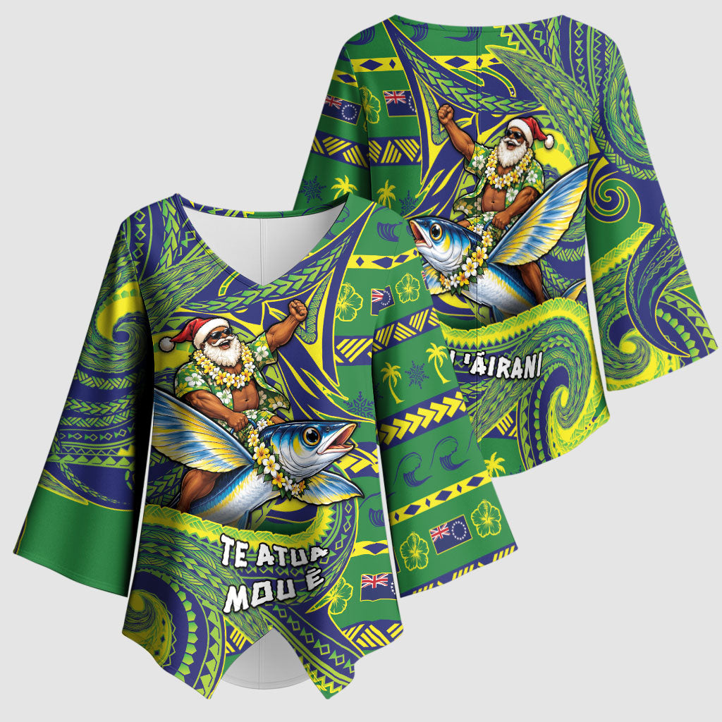 Cook Islands Christmas Kimono Sleeve Blouse Santa Riding Flying Fish DT05 - Polynesian Pride