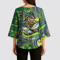 Cook Islands Christmas Kimono Sleeve Blouse Santa Riding Flying Fish DT05 - Polynesian Pride