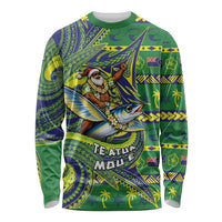 Cook Islands Christmas Long Sleeve Shirt Santa Riding Flying Fish DT05 Unisex Green - Polynesian Pride